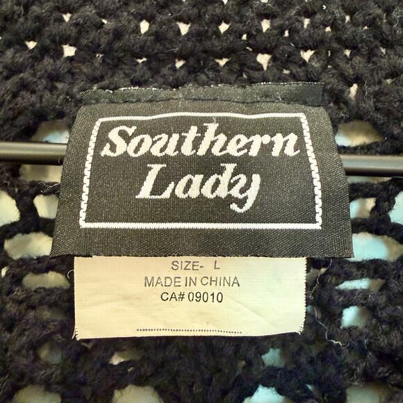 Vintage Southern Lady Crochet Cardigan Women’s Large Black Scalloped Detail - Picture 5 of 10